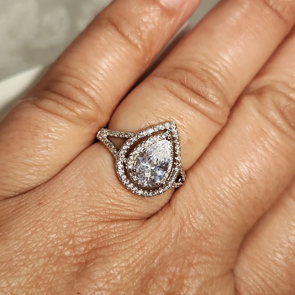 Savvy Cie Jewels Rhodium-Plated Teardrop Ring, Size 7 - Picture 4 of 14